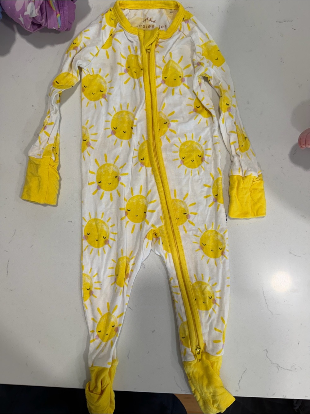 Little Sleepies White Footie One-Piece with Yellow Sun Print